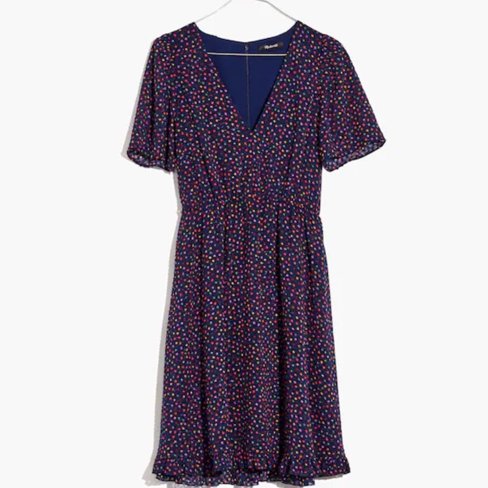 Madewell Flutter-Sleeve Ruffle-Hem Dress in Sugar Dot